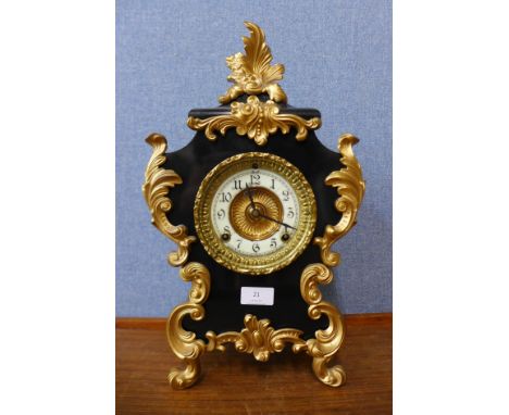 A 19th Century American Ansonia Clock Co. painted metal mantel clock 