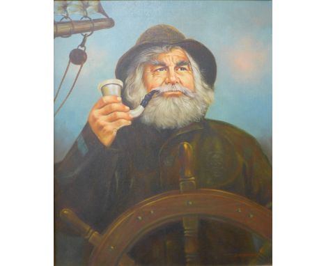 Kim Benson, portrait of an old fisherman, oil on canvas, 59 x 49cms, framed 