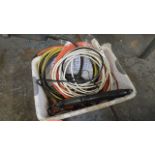 Lot - Assorted Electrical Cords and Lights; in Basket