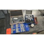 Lot – Mitutoyo (3) Micrometer Set, (1) Radius Gage Set, Mitutoyo Dial Indicator, Fowler Model