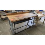 Lot - Maple-Top Wood Workbench; on Steel Legs; with Steel Shelt Unit Under Bench