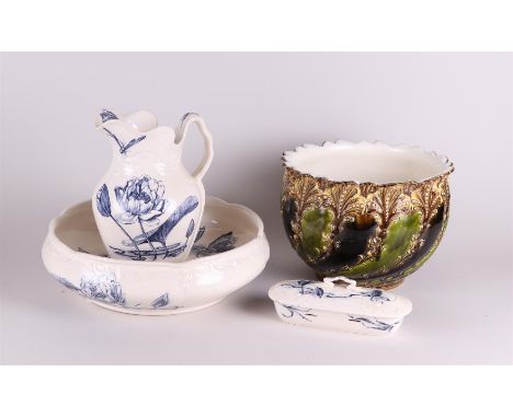 An earthenware ewer and basin&nbsp;set&nbsp;and&nbsp;an earthenware cachepot.