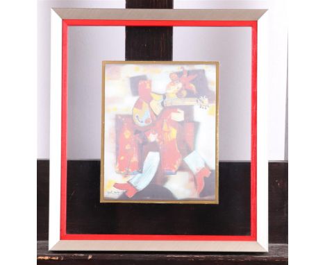 Yoel Benharouche (b.: 1961 Beersheva, Israel), Guitar playing fool, mixed media, signed (lower left), and signed again (verso