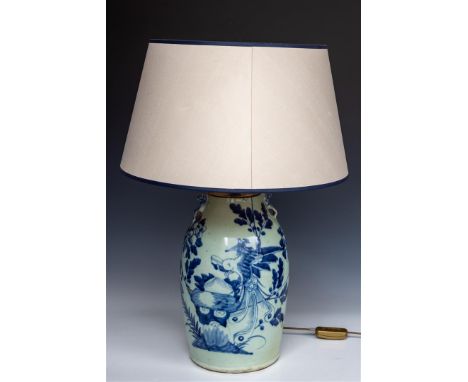 A porcelain baluster vase made into a lamp base. China, 19th century.