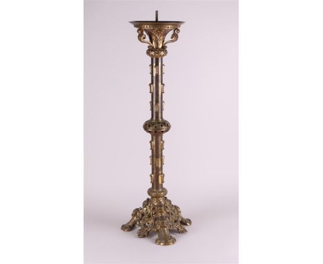 A large brass altar candlestick, ca. 1900.H.: 80 cm. 