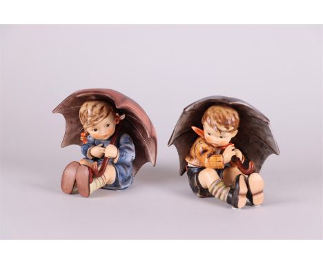 Goebel M.I. Hummel 152/0 A & B, Umbrella Boy & Girls (2).13 x 14 cm.