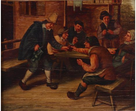 Follower of Adriaen van Ostade, first half 20th century, Inn scene, oil on panel.33 x 40 cm. 