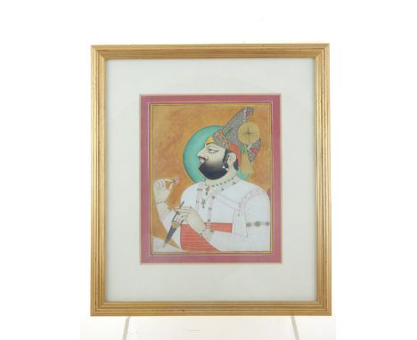 Ved Pal Sharma, (20th century Indian School) portrait of Maharaja Man Singh of Jodpur gouache 20 x 17 cm together with anothe