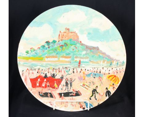 Simeon STAFFORD St Michael's MountOil on ceramic plate Signed Diameter 32.5cm