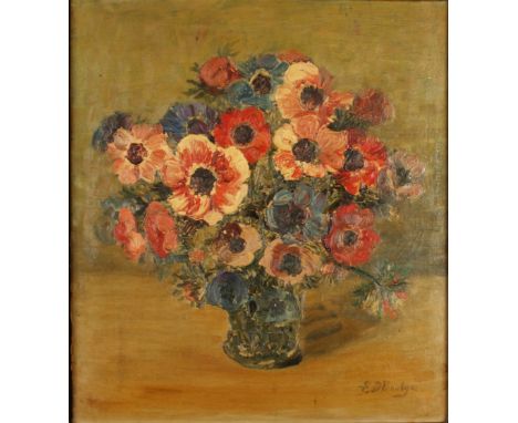 Edna D. BRIDGEStill life of anemonesOil on canvasSigned Together with a portrait of a lady by Margaret NEATE40 x 44.5cm