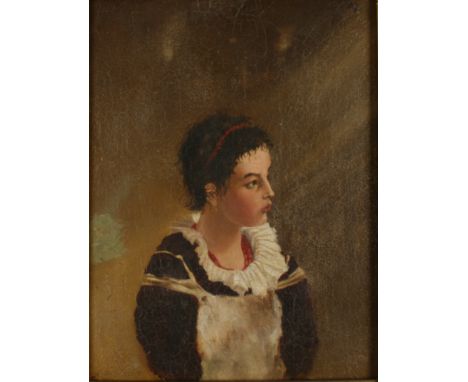 Portrait of a girl Oil on copper panel 22 x 16cmTogether with a winter landscape, oil on canvas, and a small oil on board sig