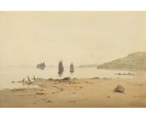 R T MINSHULLThe fishing fleet at low tide Watercolour Signed 23 x 34cm