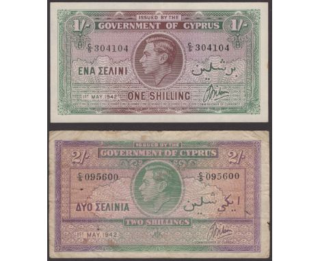 Government of Cyprus, 1 Shilling, 1 May 1942, serial number C/5 304104, 2 Shillings, 1 May 1942, serial number C/5 095600, fi