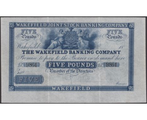 Wakefield Banking Company/Wakefield & Barnsley Union Bank, double-sided proof for £5, featuring one of each bank, both in blu