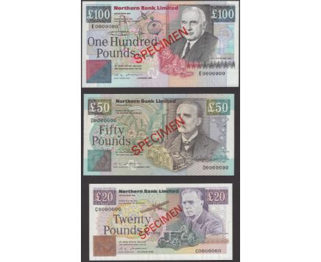 Northern Bank Limited, a specimen set of the first Inventor Series 1988-1990, £5, £10, £20, £50, £100, all with zero serial n
