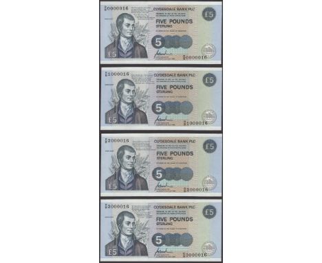 Clydesdale Bank PLC, £5 (4), 21 July 1996, all with prefix R/B, serial numbers 0000016, 1000016, 2000016, 3000016, Goodwin si