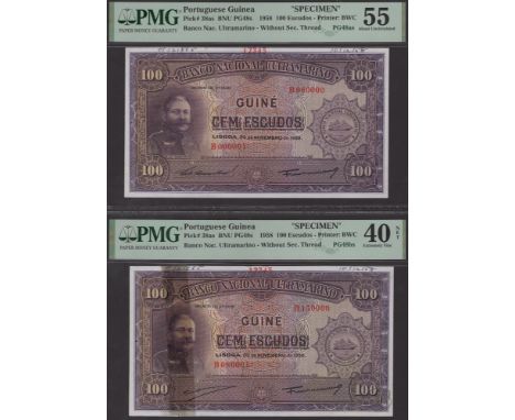 Banco Nacional Ultramarino, Portuguese Guinea, printers archival specimen 100 Escudos (2), 20 November 1958, serial number ra