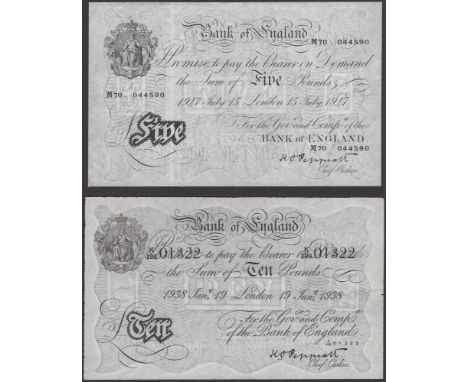 Bank of England, Kenneth O. Peppiatt, £5, 15 July 1947, serial number M70 044590, also Operation Bernhard, £10, 19 January 19