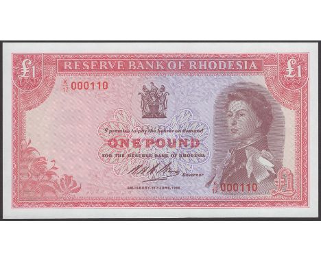 Reserve Bank of Rhodesia, £1, 15 June 1966, serial number K/17 000110, Bruce signature, along with presentation packaging det