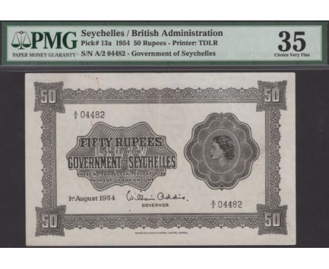 Government of the Seychelles, 50 Rupees, 1 August 1954, serial number A/2 04482, Addis signature, in PMG holder 35, choice ve