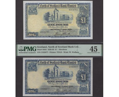 North of Scotland Bank Limited, £1, 1 July 1940, serial number C555877, also £1, 1 July 1938, serial number A904761, first in