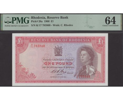 Reserve Bank of Rhodesia, £1, 15 June 1966, serial number K/17 783868, Bruce signature, in PMG holder 64, choice uncirculated