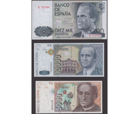 Banco de Espana, 10,000 Pesetas, 24 September 1985, serial number H711768, also 5000 Pesetas, 1992 and 10000 Pesetas, 1992, t