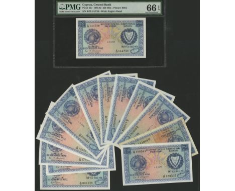 Central Bank of Cyprus, a group of 250 Mils, dates 1968, 1969, 1972-76, 1978, 1979, 1979-82, prefixes D/17, E/19, I/33, J/36,