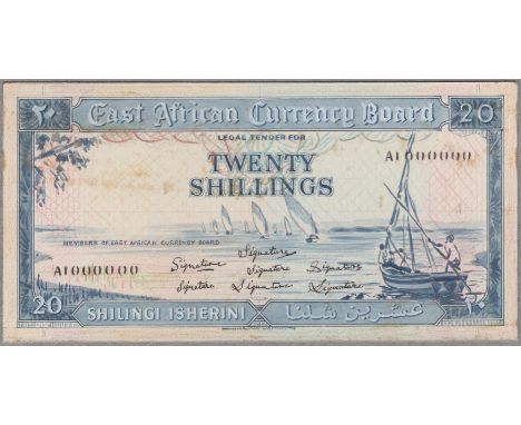 East African Currency Board, an entirely hand painted obverse essay on board for 20 Shillings, ND (c.1964), serial number A1 