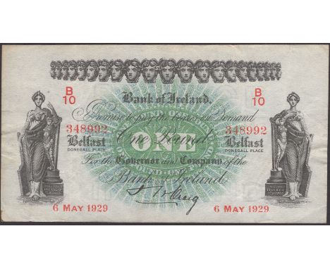 Bank of Ireland, £1, 6 May 1929, serial number B/10 348992, Craig signature, very fine, first date and prefix for type  PMI B