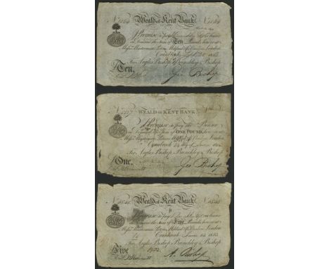 Weald of Kent Bank, Cranbrook, for Argles, Bishop, Brenchleys & Bishop, £1, £5 and £10, first two 14 June 1813, last 30 Septe