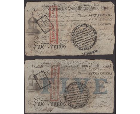 Provincial Banknotes, Norwich & Swaffham Bank, for Henry F. Day & William Day, £5 (2), 29 January 1822 and 18 January 1825, s