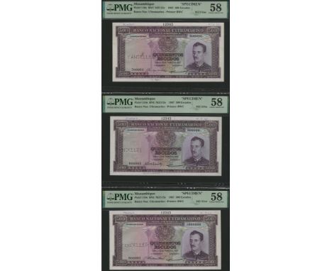 Banco Nacional Ultramarino, Mozambique, printers archival specimen 500 Escudos (3), 22 March 1967, serial number ranges 70000
