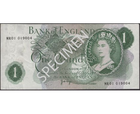 Bank of England, John B. Page, replacement £1, 1970, serial number MR01 019004, some handling but no significant folds, an at