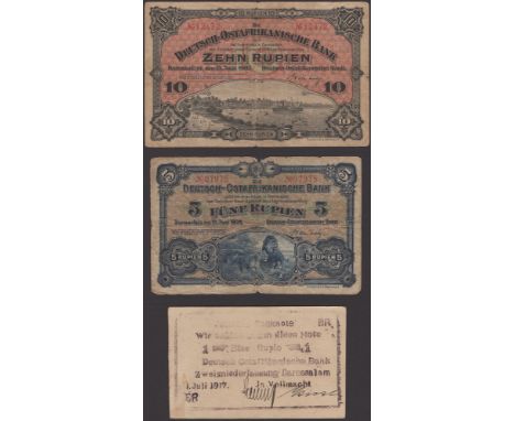 Deutsch-Ostafrikanische Bank, German East Africa, 5 and 10 Rupien, 15 June 1905, serial numbers 07975 and 12472, also a ‘bush