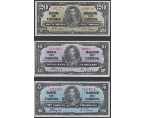 Bank of Canada, $1, 1939, prefix M/M, $2, prefix M/B, Gordon and Towers signatures, $5, prefix H/S, $10, prefix Z/D and $20, 