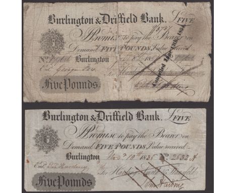 Burlington & Driffield Bank, for Harding, Smith & Stansfeld/Faber, £5 (2), 18 November 1836, serial number 2632A and 8 July 1