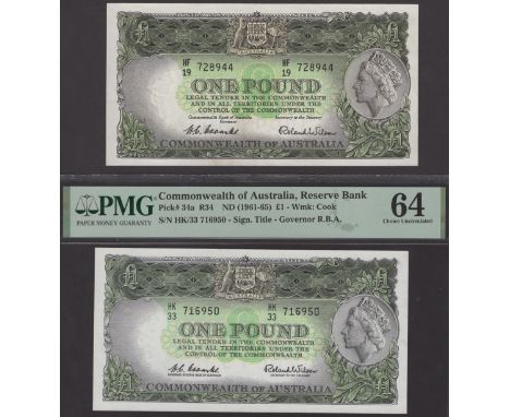 Reserve Bank of Australia, £1 (2), ND (1961), serial numbers HF/19 728944 and HK/33 716950, Coombs and Wilson signature, firs