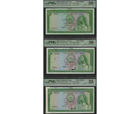 Banco Nacional Ultramarino, St Thomas & Prince, printers archival specimen 1000 Escudos (3), 11 May 1964, serial number range