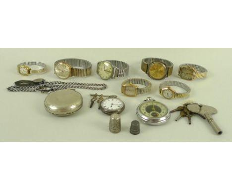 A collection of watches and pocket watches, comprising a late Victorian silver pocket watch, engine turned back, Birmingham 1