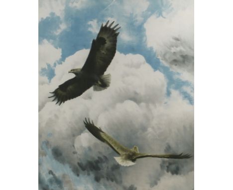 Bruno Liljefors (Swedish, 1860-1939): a lithographic print of flying eagles, signed on the plate Till Bengt Berg and Bruno Li