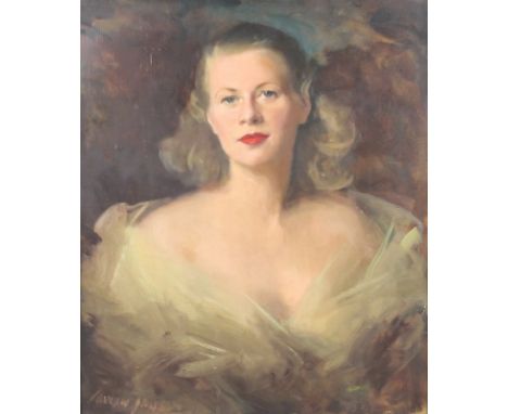 Cowan Dobson (Scottish, 1894-1980): a bust length portrait of Lady Black, oil on canvas, signed lower left, 60 by 50cm, in gi