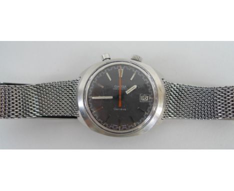 An Omega Geneve Chronostop automatic stainless steel wristwatch, circa 1969, with grey dial, luminous dot and steel baton hou