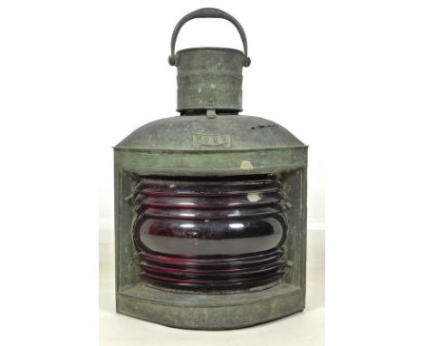 A Victorian Fay and Son, Southampton, port side brass ship's lantern, 35 by 29 by 45cm high.