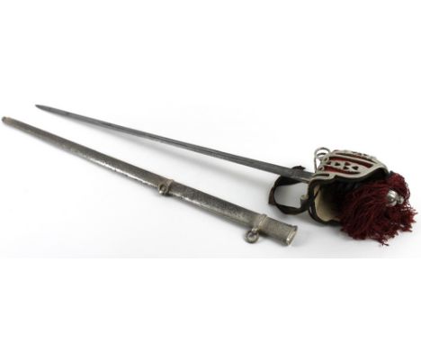 A Wilkinson Sword Ltd. ceremonial dress sword, probably Scottish,  mid to late 20th century, basket hilt, red felt inner, bla