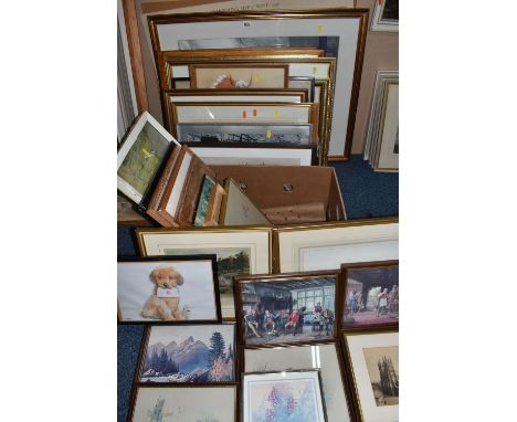 A QUANTITY OF PICTURES AND PRINTS ETC, to include a watercolour of bathing huts on the Isle of wight, possiby by Ferdinand Ca