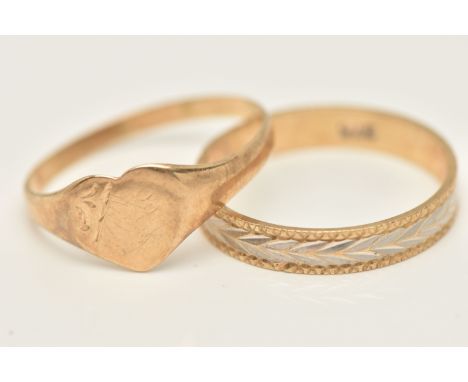 TWO RINGS, the first a 9ct bi-colour band, hallmarked 9ct Birmingham, ring size leading edge P, approximate gross weight 1.6 