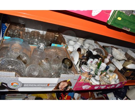 FIVE BOXES OF MIXED CERAMICS AND GLASSWARE to include a large quantity of assorted wine and aperitif glasses, hi-balls, coupe