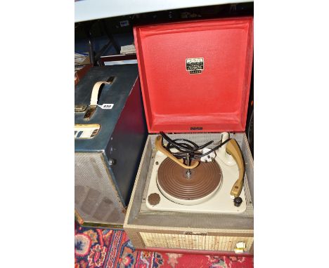 TWO RECORD PLAYERS, comprising a Dansette Major in a red and grey case, and a Fidelity record player in a blue case (2) (Cond