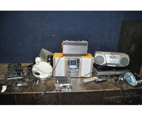 A COLLECTION OF HOUSEHOLD ELECTRICALS, including a Panasonic Blu Ray player with remote, a Toshiba DVD/VHS recorder with remo